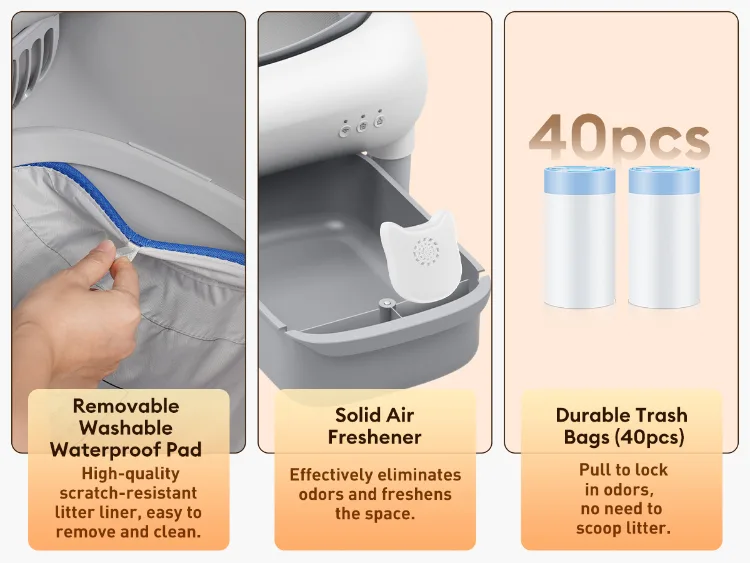Compact 35L Self-Cleaning Litter Box with Sensors (ALB-05) - detail