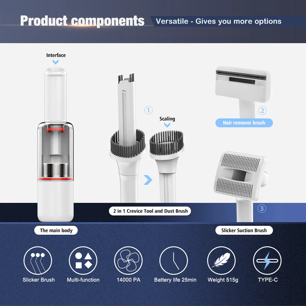 Cordless Pet Grooming Vacuum Brush, 100W BLDC (PB-02) - detail