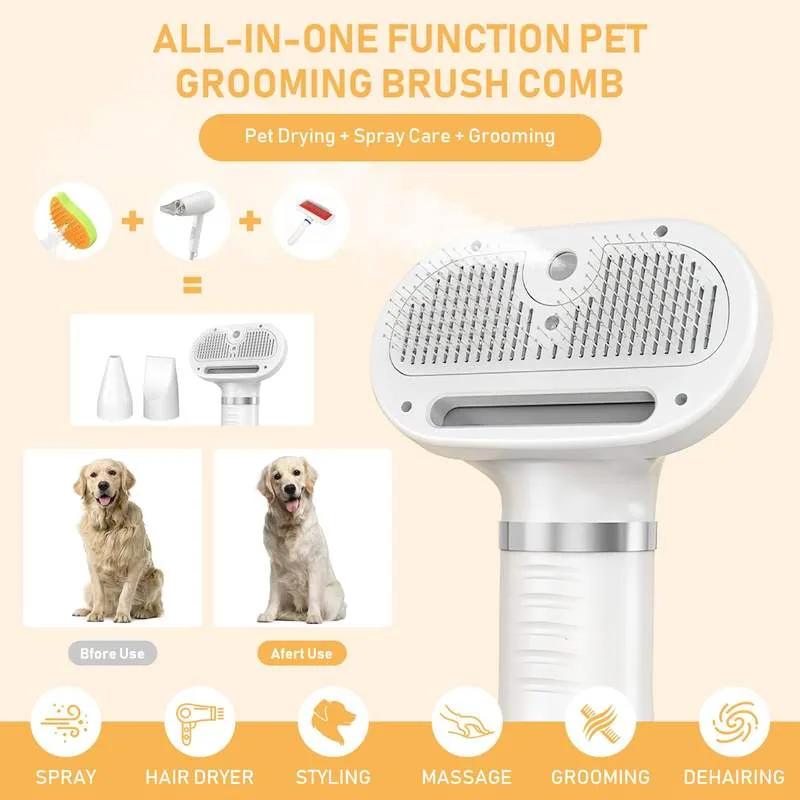 3-in-1 Steam Deshedding Brush for Cats, Dogs (PB-06)