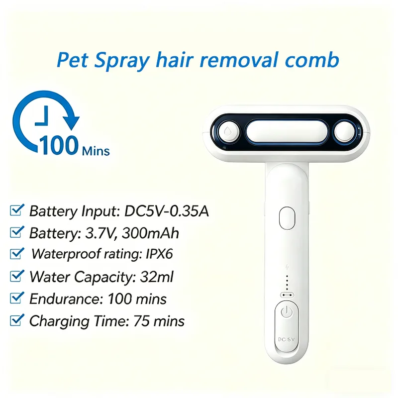 Rechargeable Pet Shower Brush for Wet Grooming (PB-07)