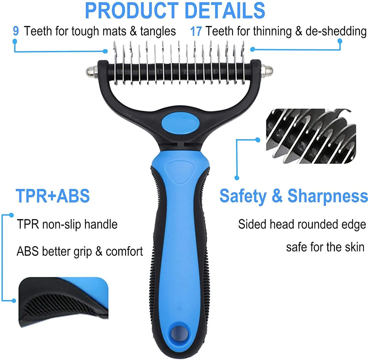 Double-Sided Dematting Comb for Dogs, Cats (PB-09) - detail
