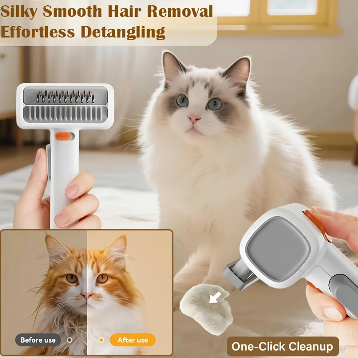 2-in-1 Detangler Comb with One-Click Clean (PB-10) - detail