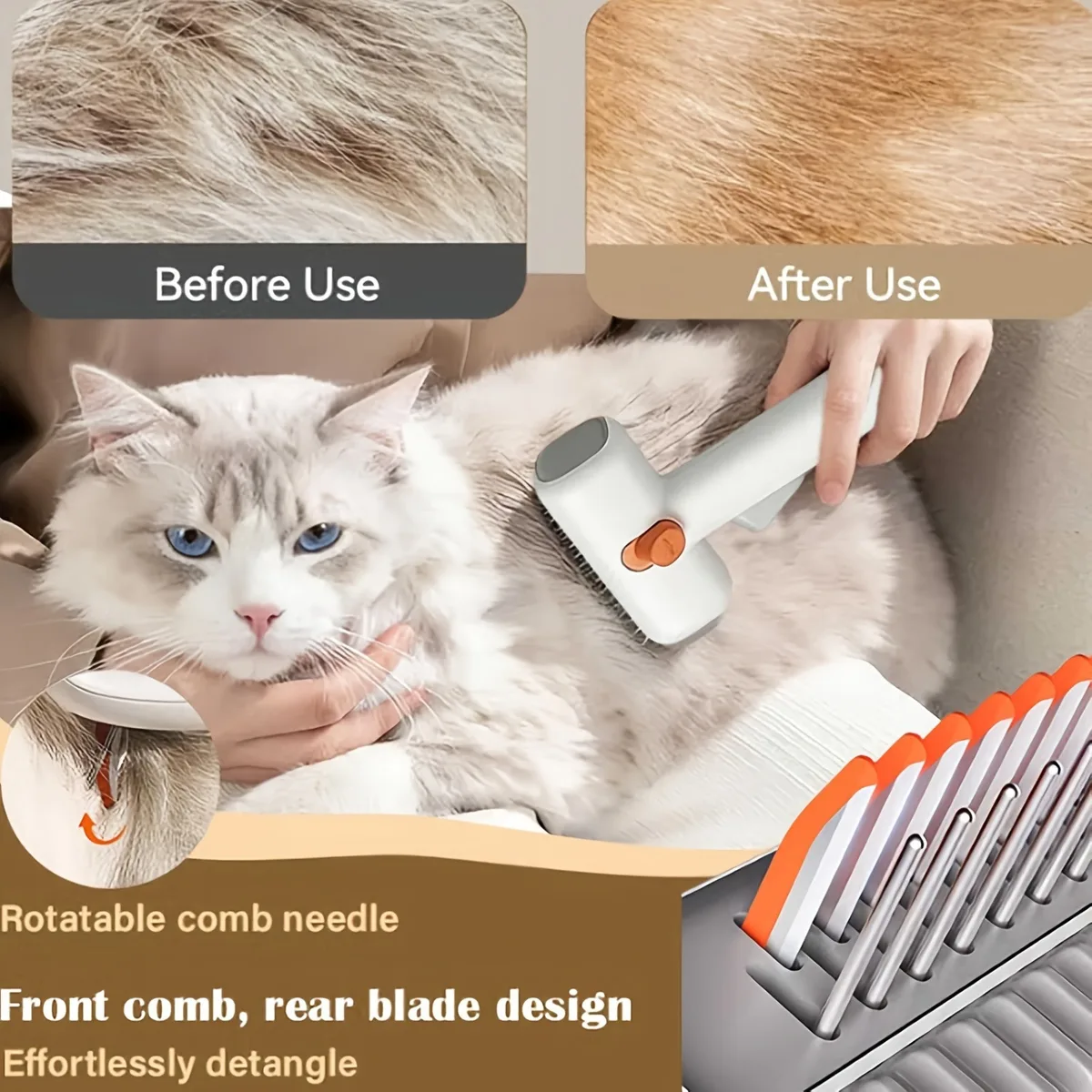 2-in-1 Detangler Comb with One-Click Clean (PB-10) - detail