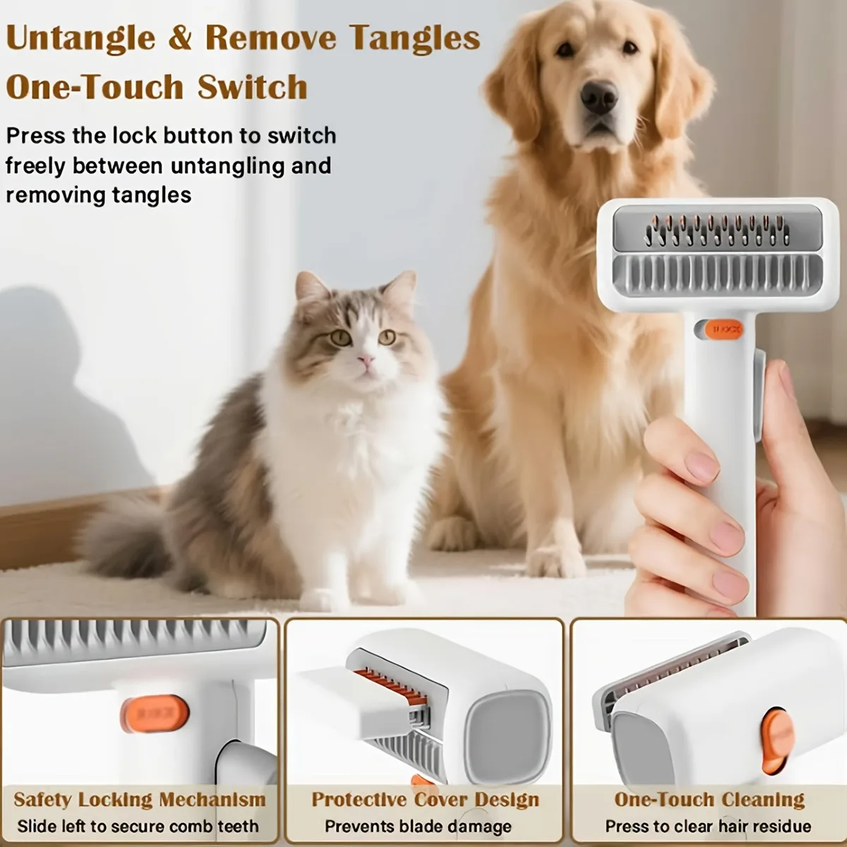 2-in-1 Detangler Comb with One-Click Clean (PB-10) - detail
