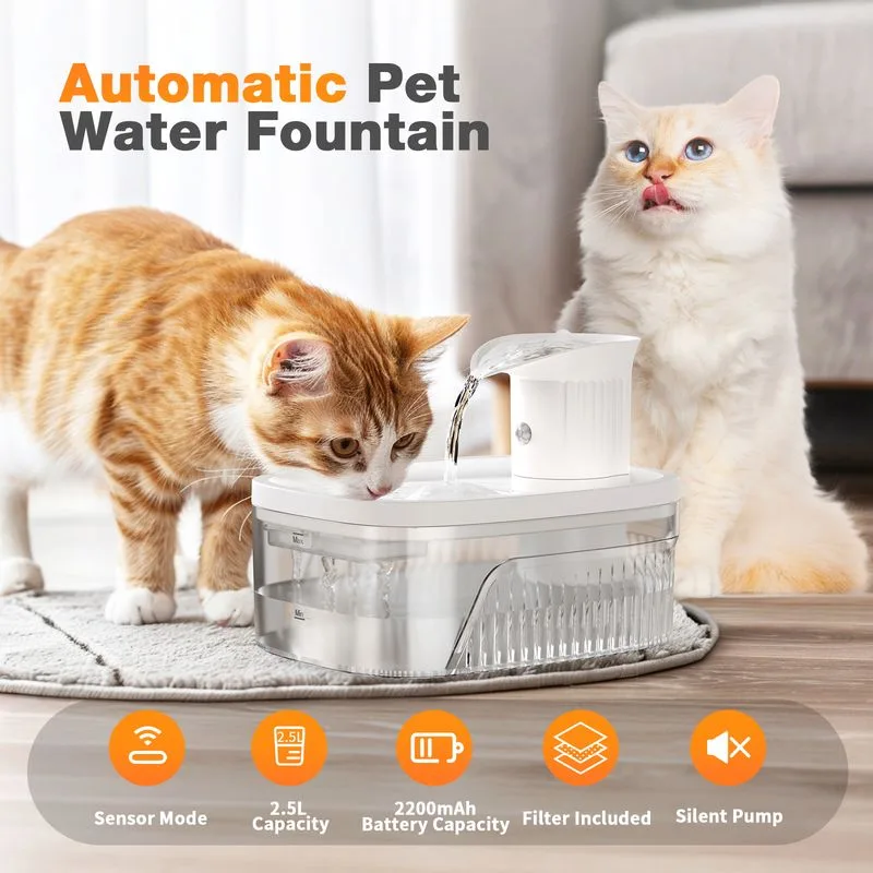 Cordless Cat Water Fountain 2.5L, 2200mAh Battery — Bulk