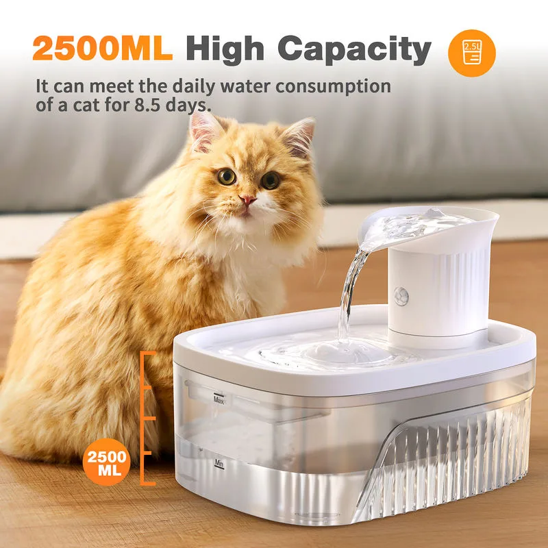 Cordless Cat Water Fountain 2.5L, 2200mAh Battery — Bulk