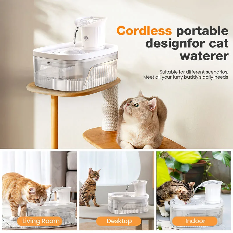 Cordless Cat Water Fountain 2.5L, 2200mAh Battery — Bulk