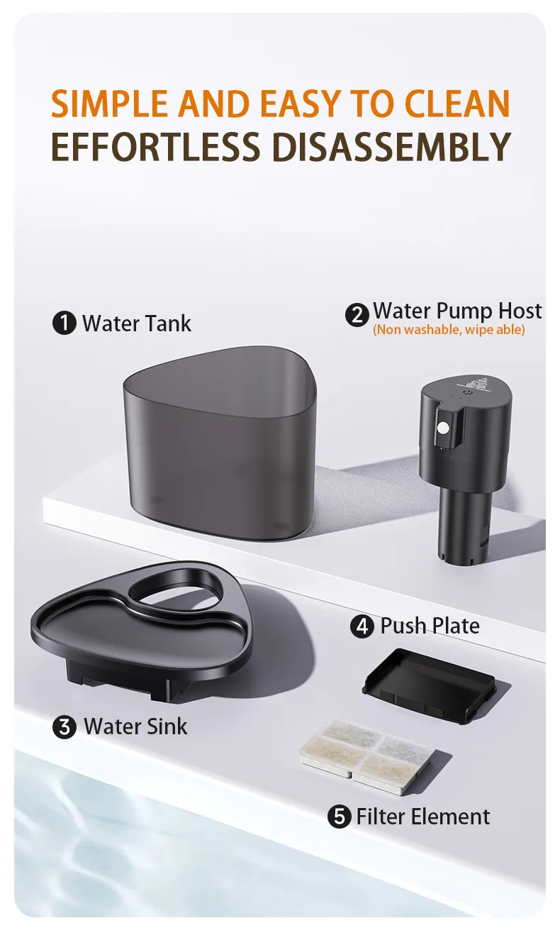 IPX5 Silent Pet Water Fountain 2L — Filter Circulation - detail