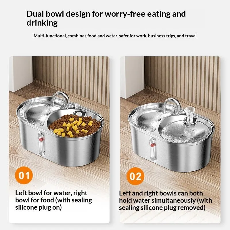 USB Rechargeable Steel Pet Water Dispenser 3.2L, IPX5