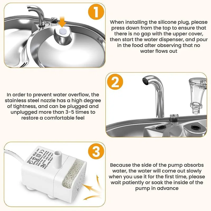 USB Rechargeable Steel Pet Water Dispenser 3.2L, IPX5