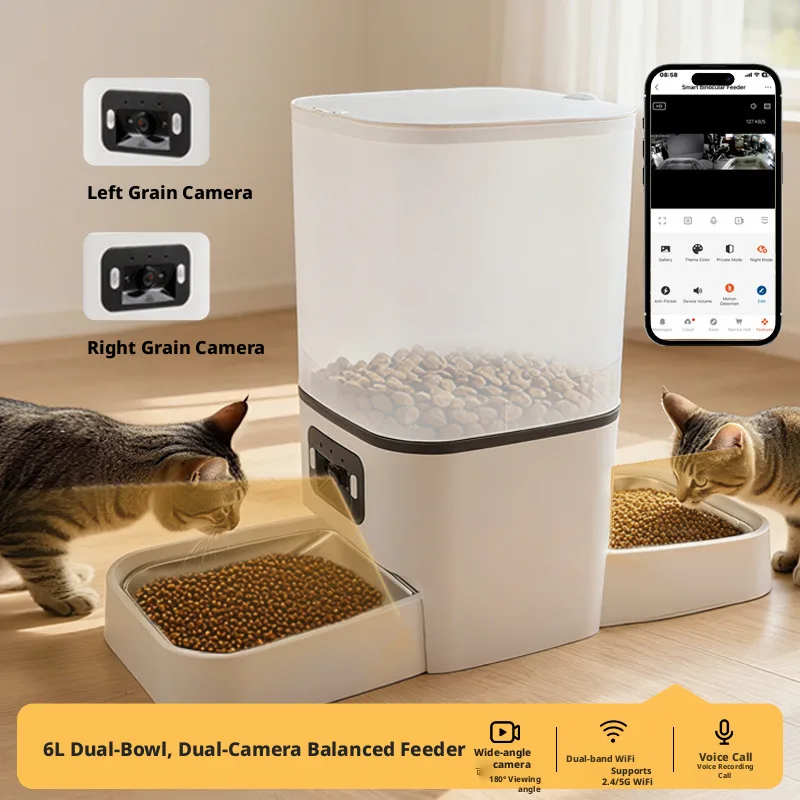 Bulk WiFi Pet Feeder with HD Camera, Voice and Twin Bowls