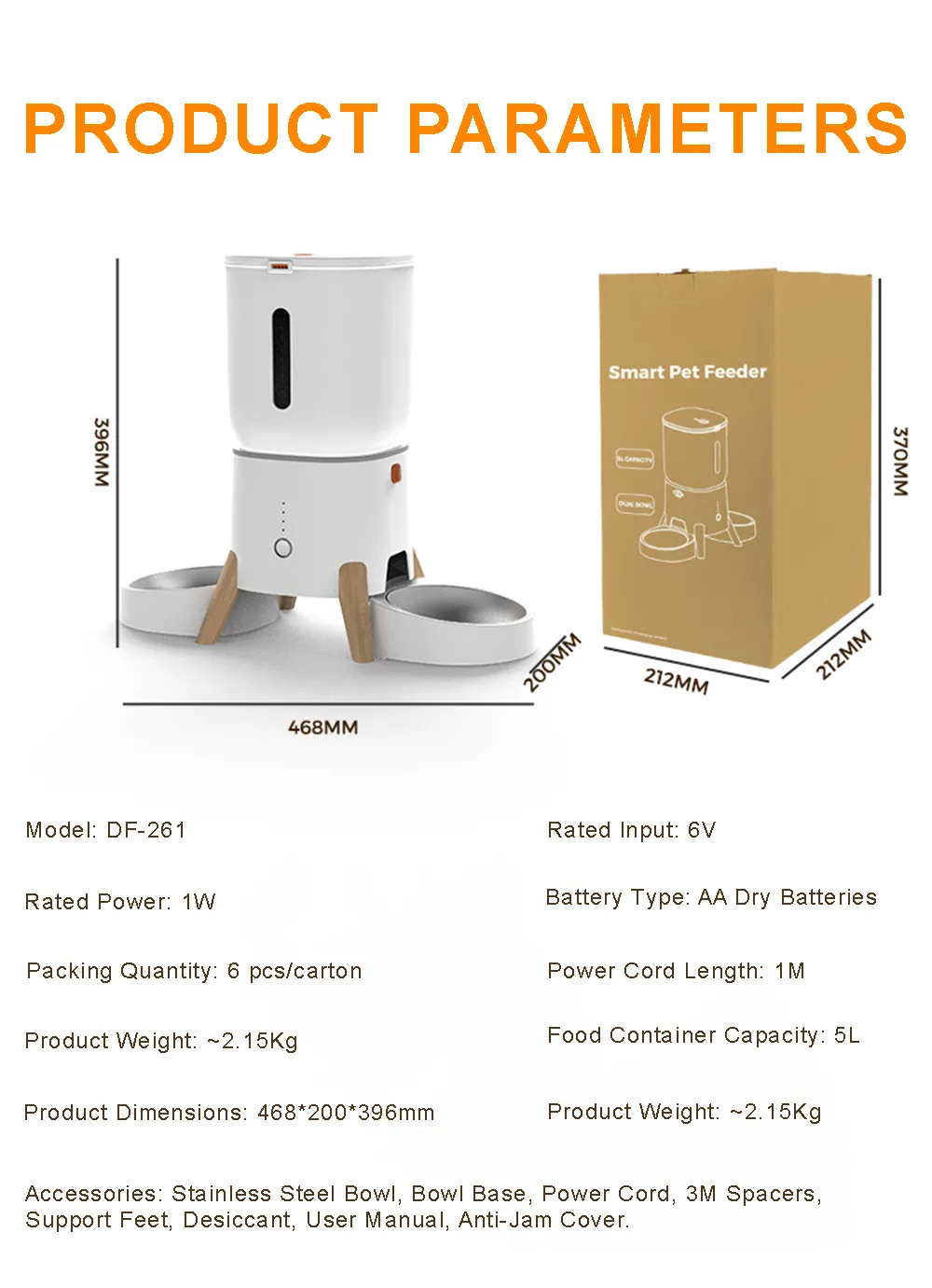 5L Smart Cat Feeder with Dual Stainless Bowls — Bulk MOQ 50 - detail