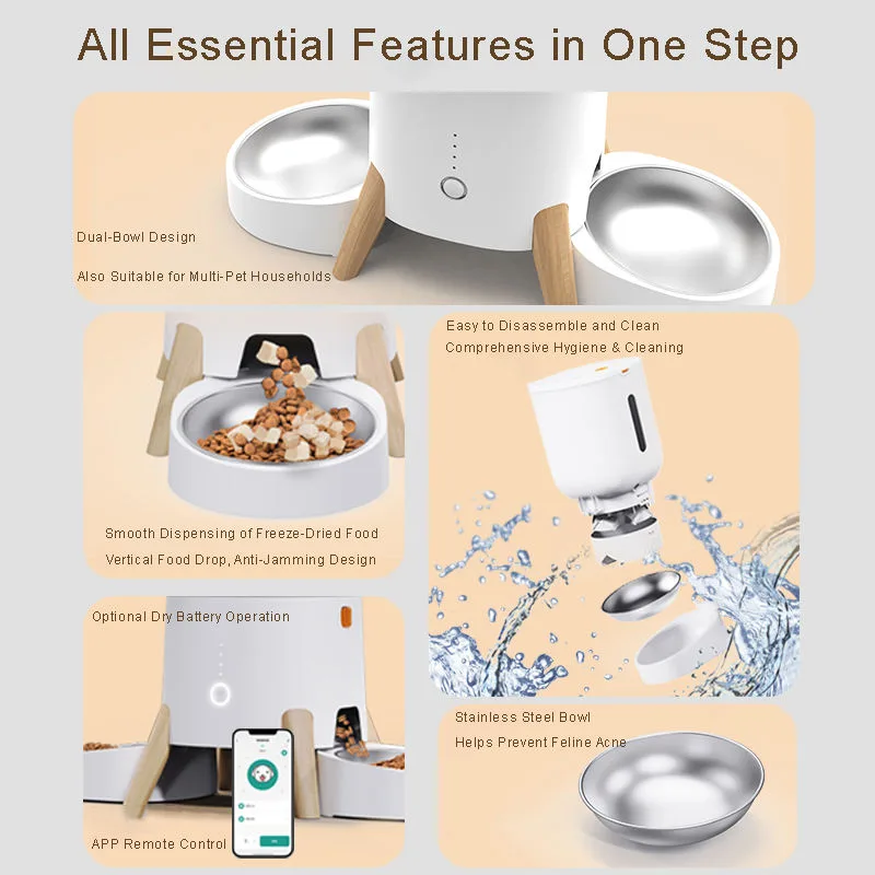 5L Smart Cat Feeder with Dual Stainless Bowls — Bulk MOQ 50