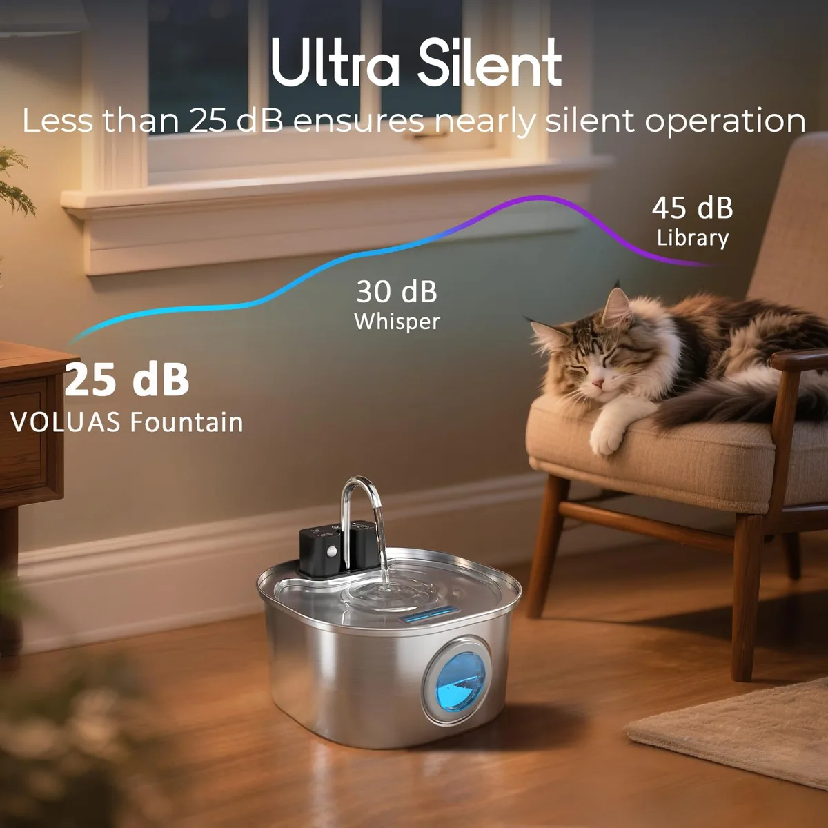 Wireless Stainless Cat Water Fountain 3.2L — 4000mAh - detail