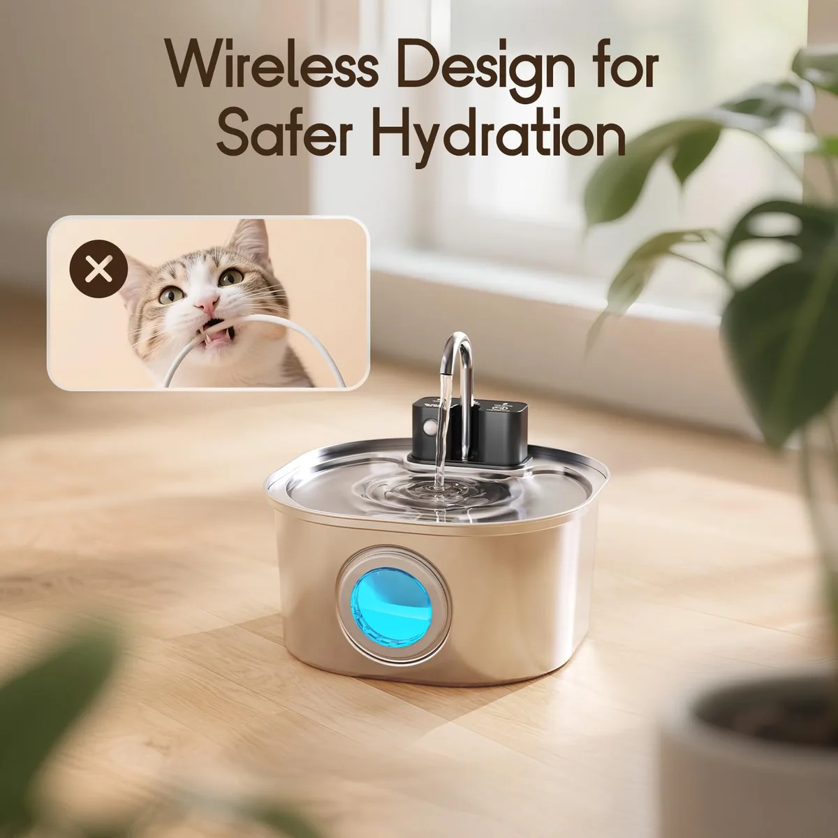 Wireless Stainless Cat Water Fountain 3.2L — 4000mAh - detail