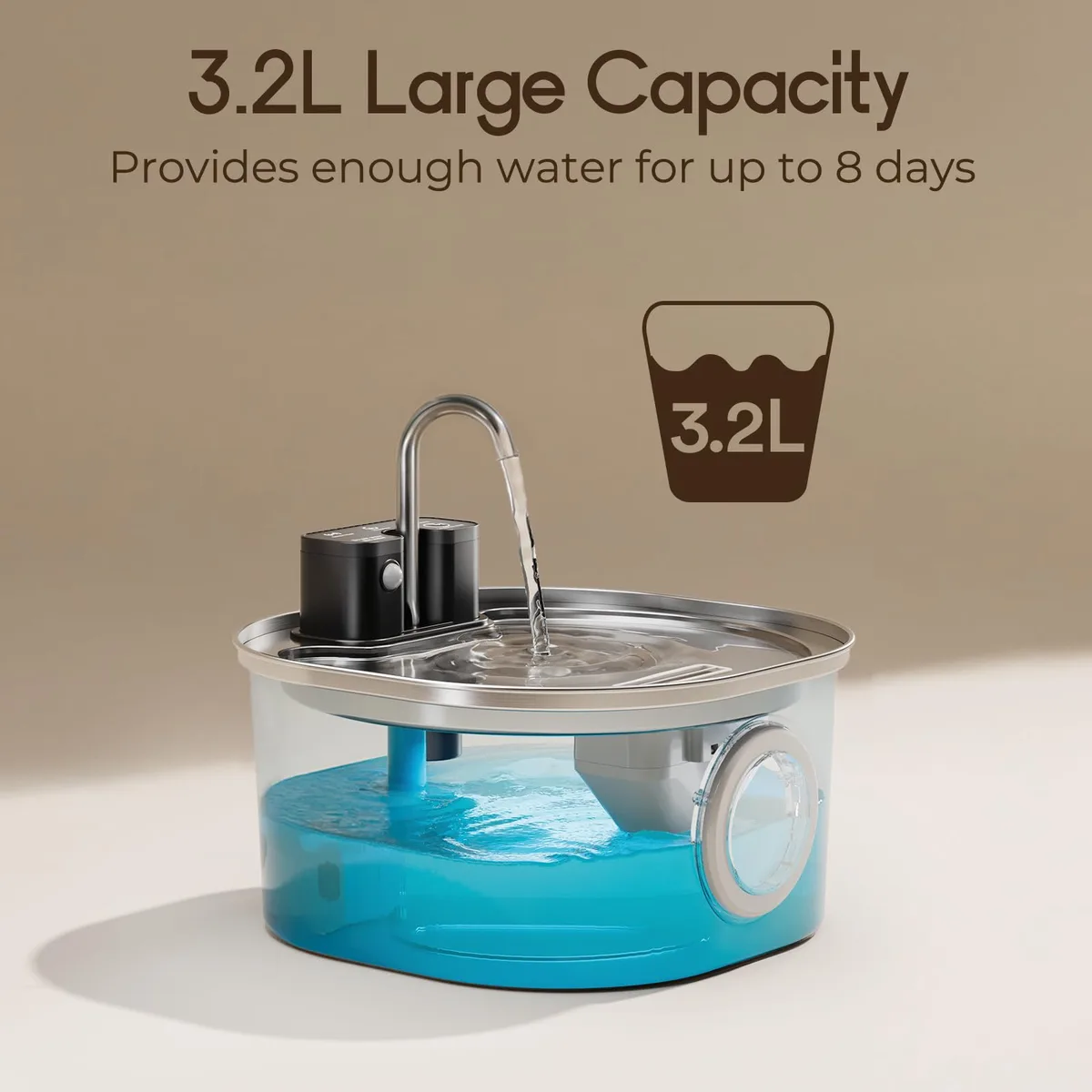 Wireless Stainless Cat Water Fountain 3.2L — 4000mAh - detail
