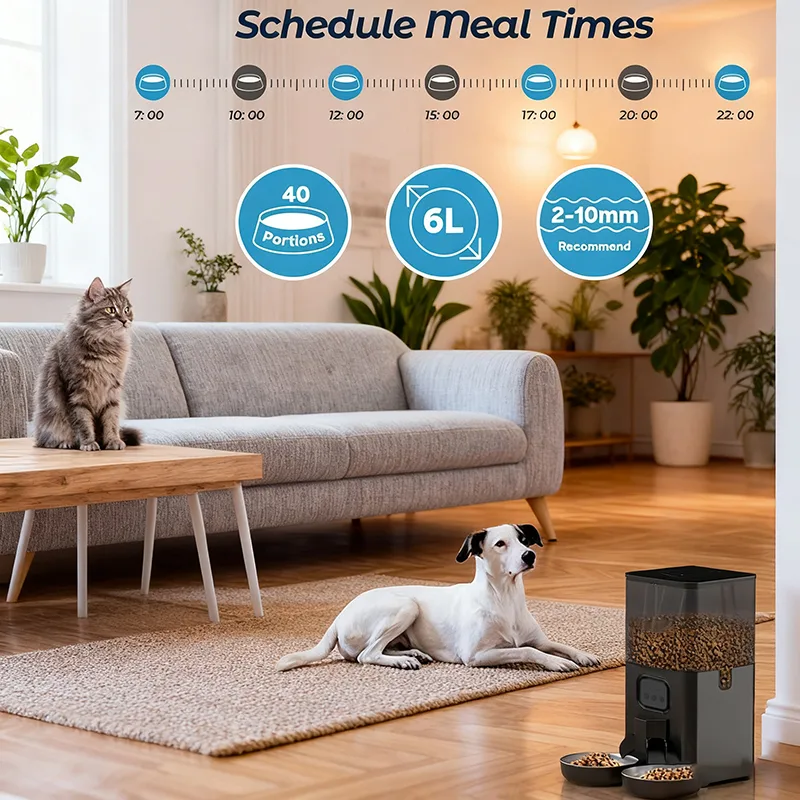 Dual-Bowl Camera Cat Feeder, 4L or 6L — Tuya App, Stainless - detail