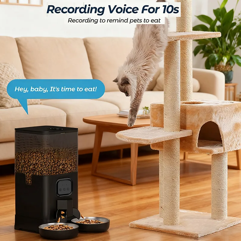 Dual-Bowl Camera Cat Feeder, 4L or 6L — Tuya App, Stainless - detail