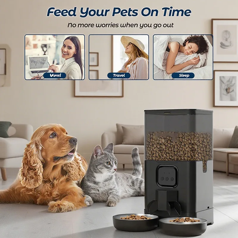 Dual-Bowl Camera Cat Feeder, 4L or 6L — Tuya App, Stainless - detail