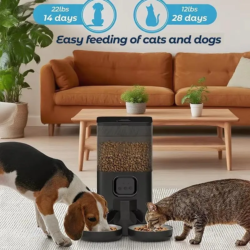 Dual-Bowl Camera Cat Feeder, 4L or 6L — Tuya App, Stainless