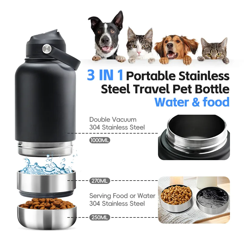 32oz Pet Travel Bottle with Food Container — 24h Insulation - detail