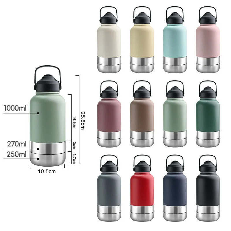 32oz Pet Travel Bottle with Food Container — 24h Insulation