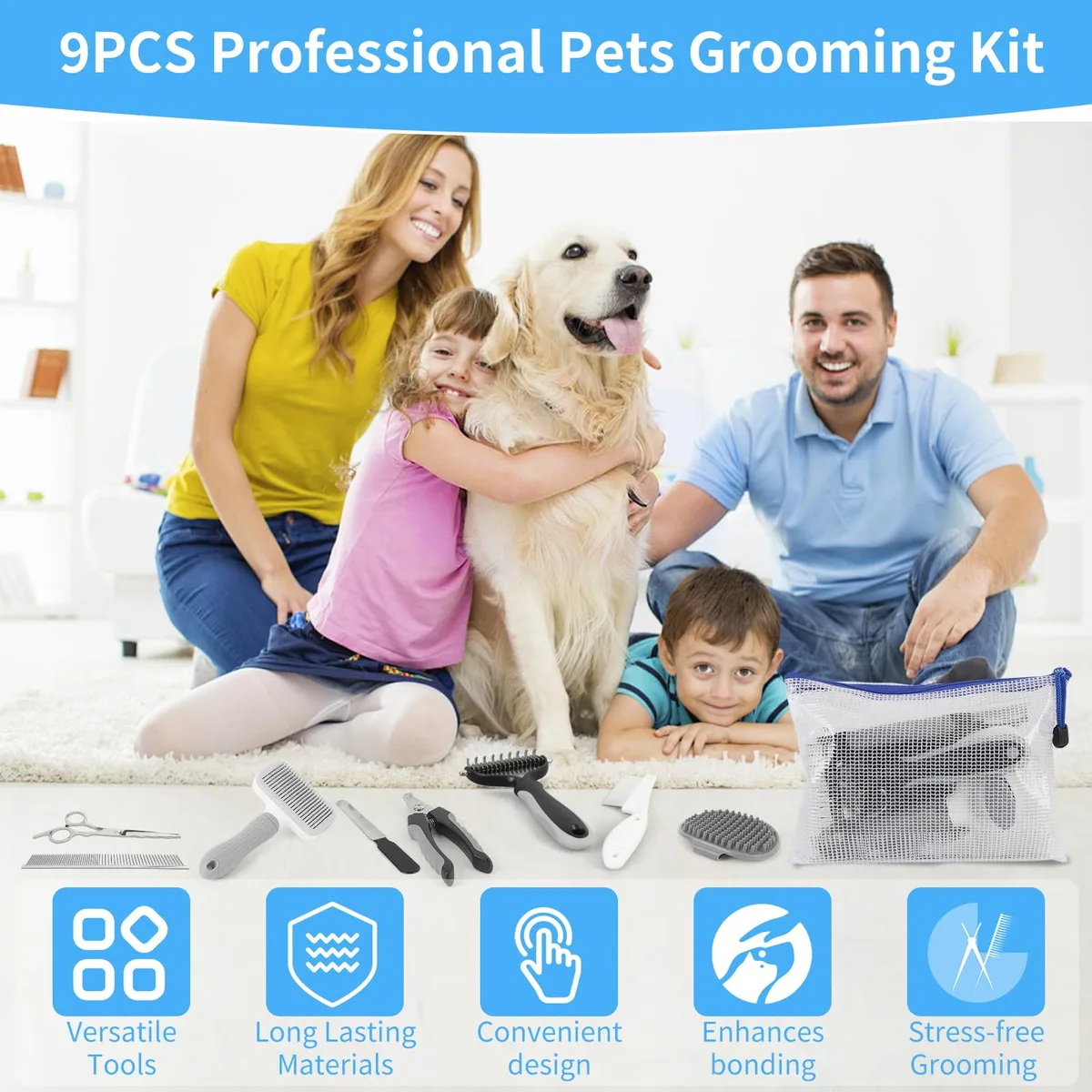 9-Tool Pet Grooming Combo Kit, Stock Ships Fast (PG-11) - detail