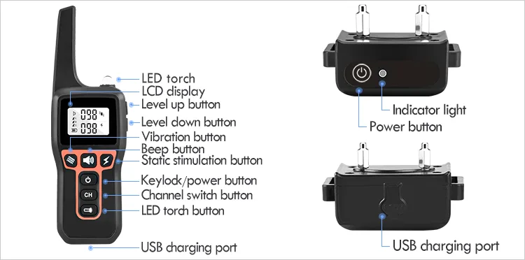1000 m Electric Dog Training Collar — IPX7 Receiver, 3 Channels - detail