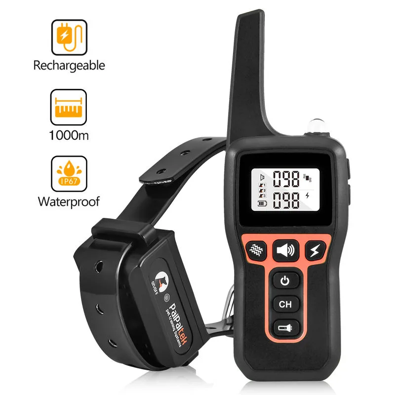 1000 m Electric Dog Training Collar — IPX7 Receiver, 3 Channels