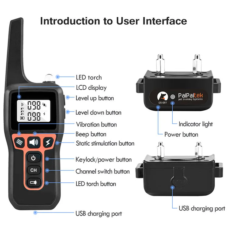1000 m Electric Dog Training Collar — IPX7 Receiver, 3 Channels
