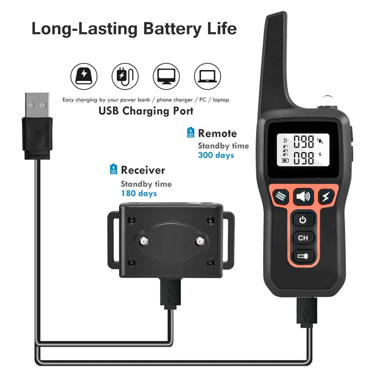 1000 m Electric Dog Training Collar — IPX7 Receiver, 3 Channels