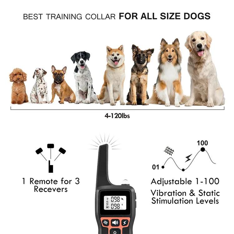 1000 m Electric Dog Training Collar — IPX7 Receiver, 3 Channels