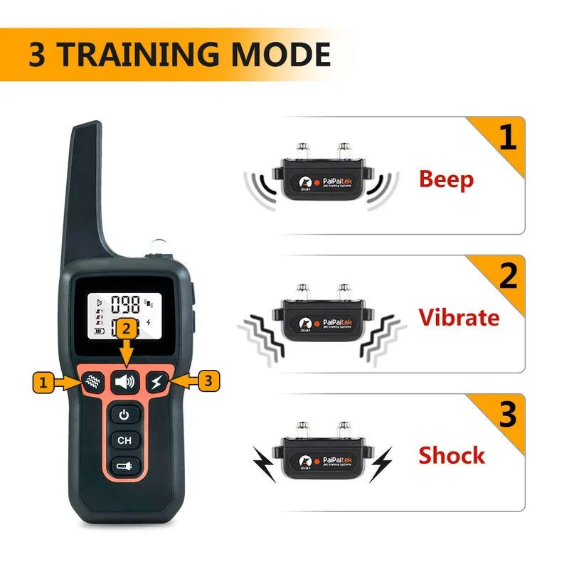 1000 m Electric Dog Training Collar — IPX7 Receiver, 3 Channels